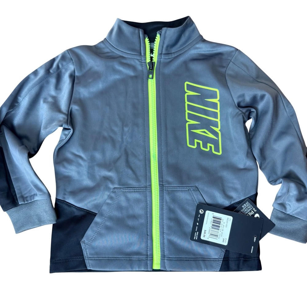 Nike Toddler Boys Grey Black Neon‎ Yellow Full Zip Track Jacket 24M 66E201-023